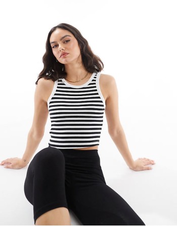 ribbed vest in black white stripe