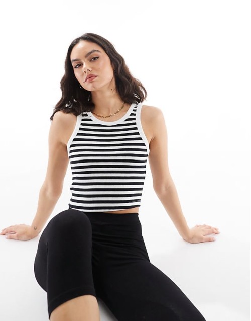 ribbed vest in black white stripe