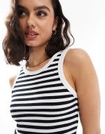 ribbed vest in black white stripe