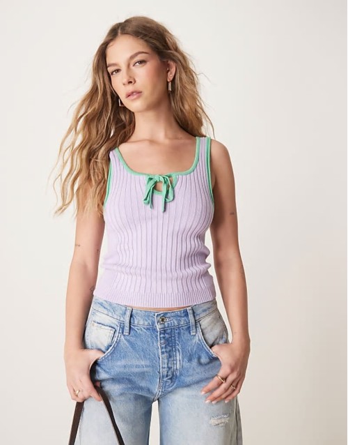 all star ribbed tank top in lilac and green