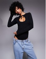 keyhole cut out bodysuit in black