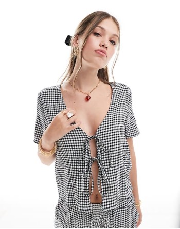 front tie top co-ord in gingham