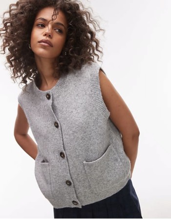 knitted oversized crew pocket waistcoat in grey