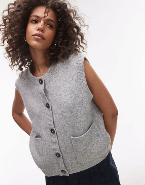 knitted oversized crew pocket waistcoat in grey