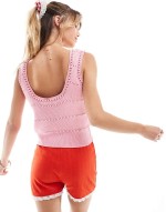contrast stitch square neck knit cami in pink