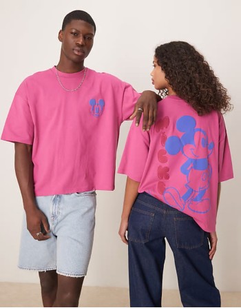 Disney unisex boxy oversized t-shirt with Mickey Mouse puff prints in pink