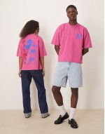 Disney unisex boxy oversized t-shirt with Mickey Mouse puff prints in pink