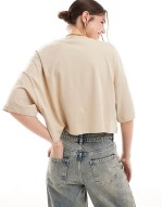 never grow up graphic cropped t-shirt in beige
