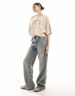 never grow up graphic cropped t-shirt in beige