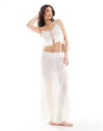 broderie strappy beach top co-ord in white