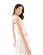 broderie strappy beach top co-ord in white
