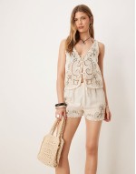 Blake broderie linen blend beach co ord in stone