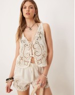 Blake broderie linen blend beach co ord in stone