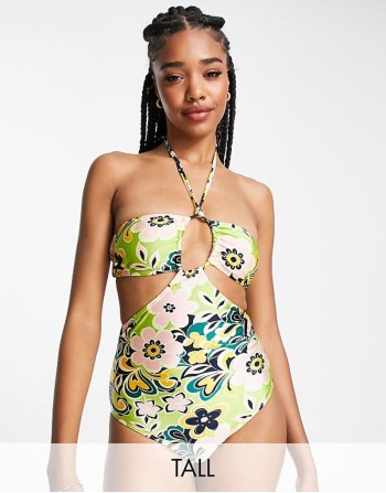 60's floral keyhole cut out swimsuit