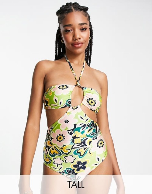 60's floral keyhole cut out swimsuit