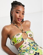 60's floral keyhole cut out swimsuit