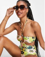 60's floral keyhole cut out swimsuit