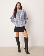 oversized check top in blue