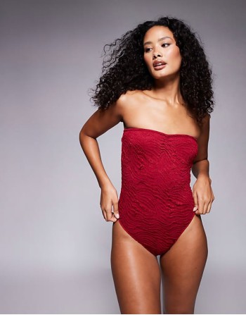 Maria textured bandeau swimsuit in burgundy