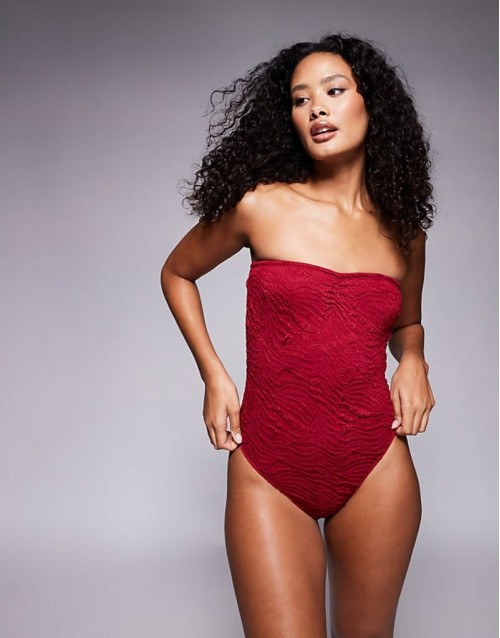 Maria textured bandeau swimsuit in burgundy