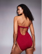 Maria textured bandeau swimsuit in burgundy