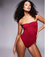 Maria textured bandeau swimsuit in burgundy