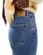 denim midaxi skirt with front split in medium blue denim