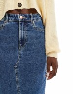 denim midaxi skirt with front split in medium blue denim