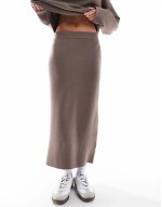 structured v neck jumper and midi skirt set in taupe