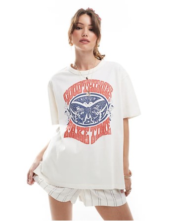 oversized t-shirt with butterfly print in white