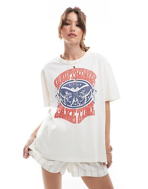 oversized t-shirt with butterfly print in white