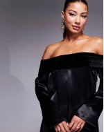 velvet fold over mini dress with angel sve in black