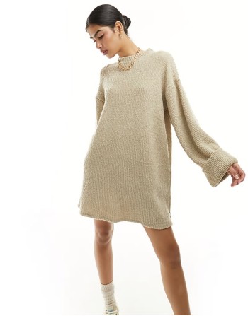 supersoft turn back cuff mini sweat dress in oat
