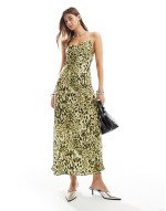 Bryony satin midi dress in leopard print