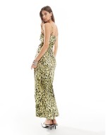 Bryony satin midi dress in leopard print