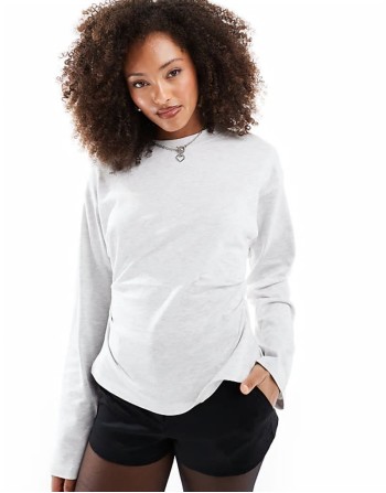 corset waist long sve tee in ice marl