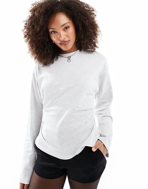 corset waist long sve tee in ice marl