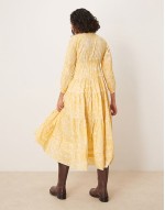 pappiet chintzy floral button midi dress in sunshine yellow