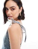 strappy denim mini dress in medium blue
