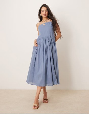 dropped waist midi dress in boyfriend blue