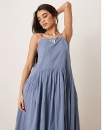 dropped waist midi dress in boyfriend blue
