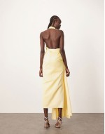structured halter maxi dress with drape detail in lemon