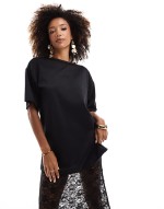 2 in 1 ponte t-shirt  with cami midi lace slip dress in black