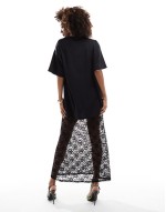 2 in 1 ponte t-shirt  with cami midi lace slip dress in black