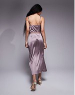 Petite lace cut-out slip maxi dress in Mink