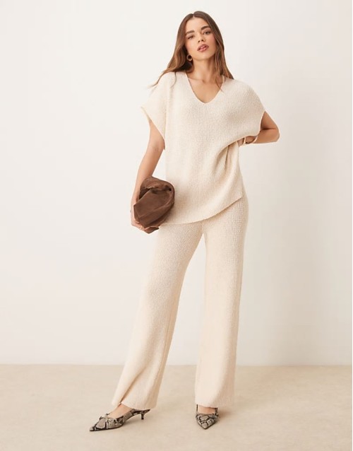 rib knit co-ord in cream