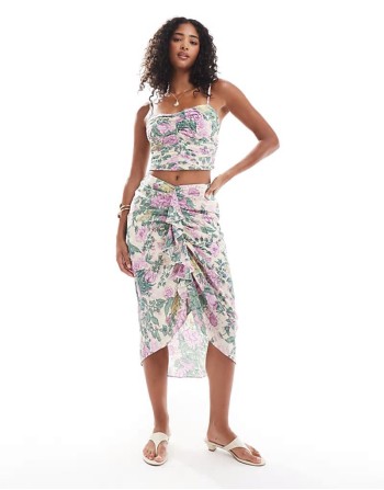 co-ord printed crinkle set in purple floral