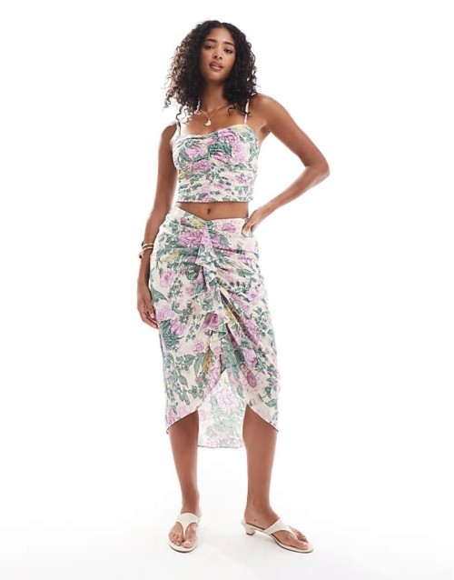 co-ord printed crinkle set in purple floral